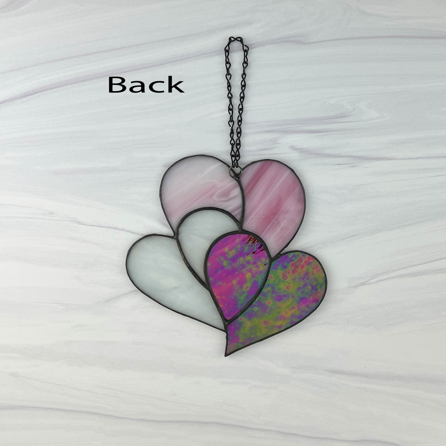 Heart Suncatcher - Three Hearts in Red Pink & White