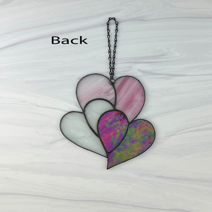 Heart Suncatcher - Three Hearts in Red Pink & White