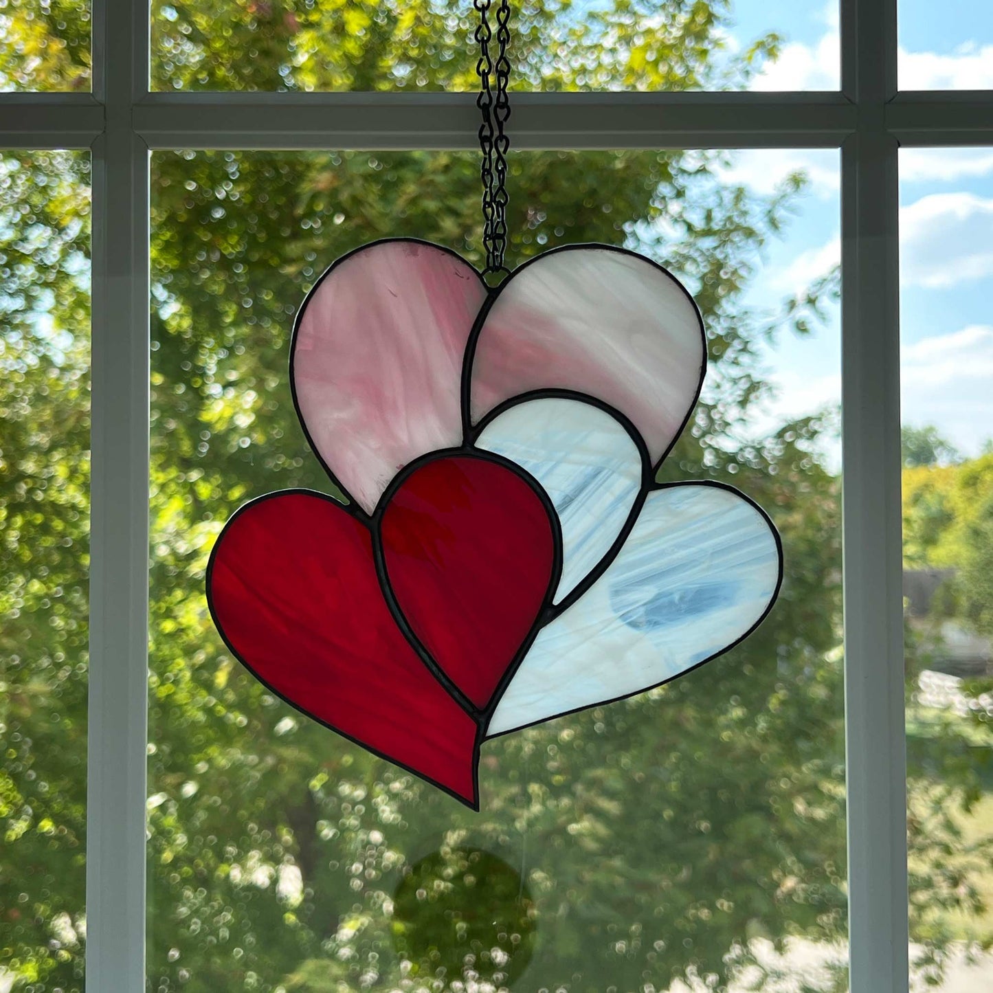 Heart Suncatcher - Three Hearts in Red Pink & White