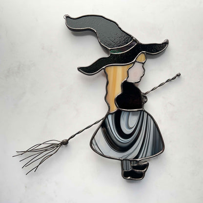 Witch Girl Suncatcher with Black and White Skirt