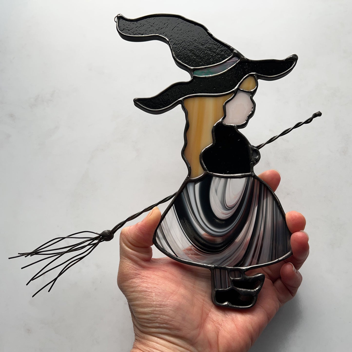 Witch Girl Suncatcher with Black and White Skirt