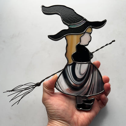 Witch Girl Suncatcher with Black and White Skirt