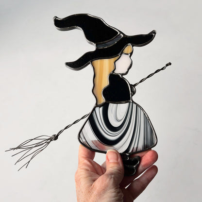 Witch Girl Suncatcher with Black and White Skirt