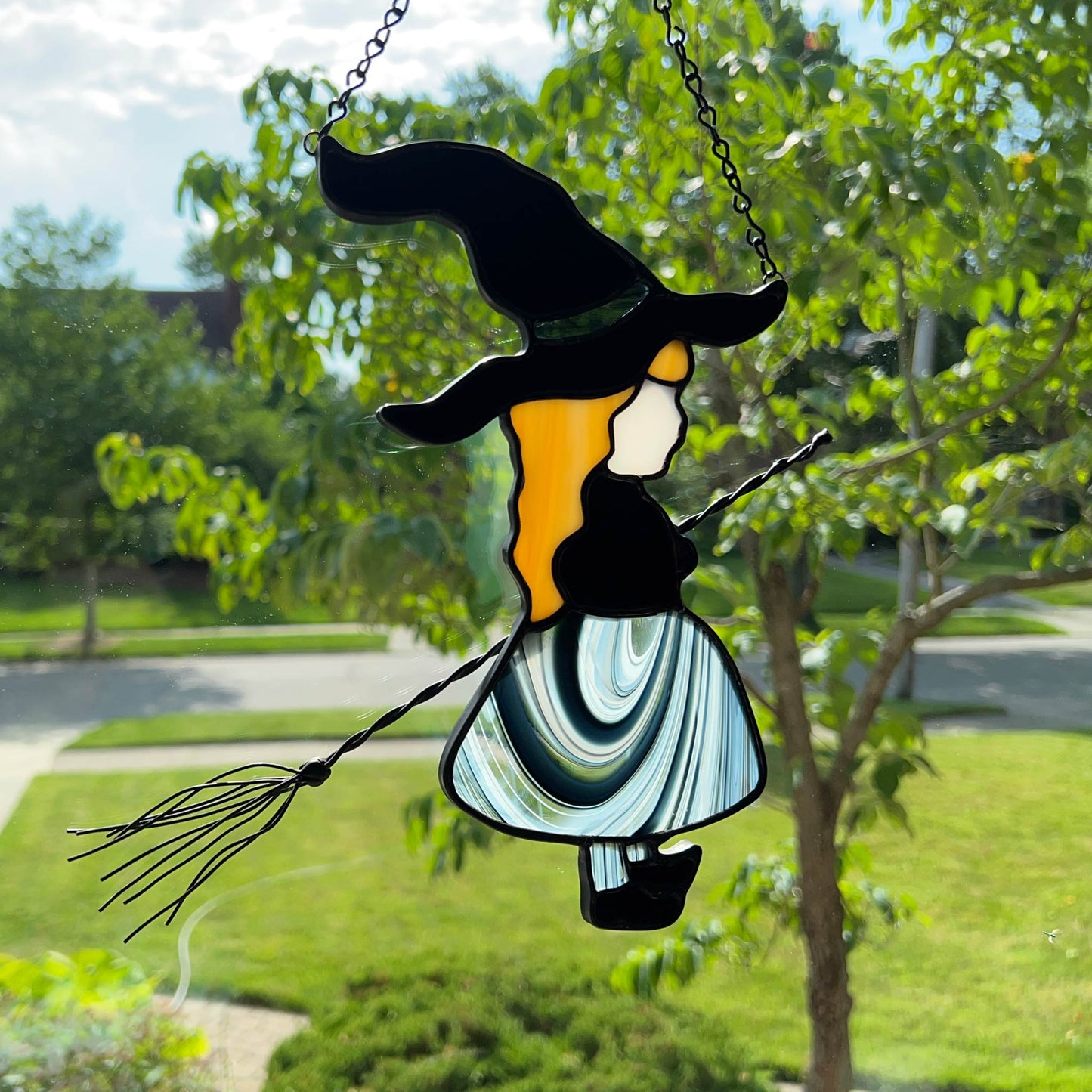 Witch Girl Suncatcher with Black and White Skirt