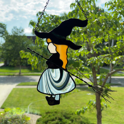 Witch Girl Suncatcher with Black and White Skirt