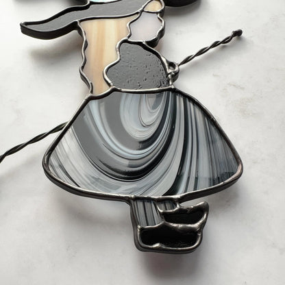 Witch Girl Suncatcher with Black and White Skirt