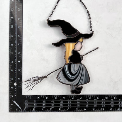 Witch Girl Suncatcher with Black and White Skirt