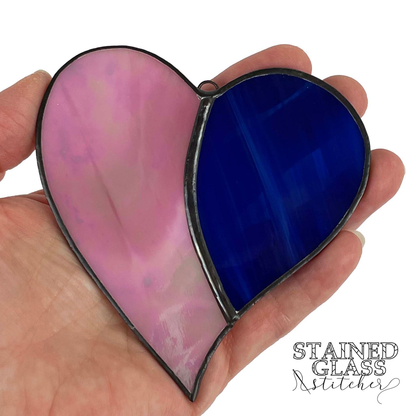 Heart - Blue and Iridescent Pink Suncatcher(3.75 x 3.75)