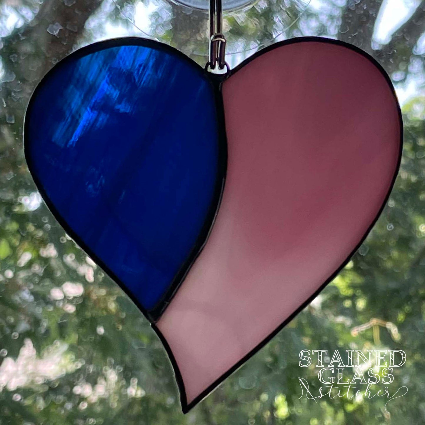 Heart - Blue and Iridescent Pink Suncatcher(3.75 x 3.75)