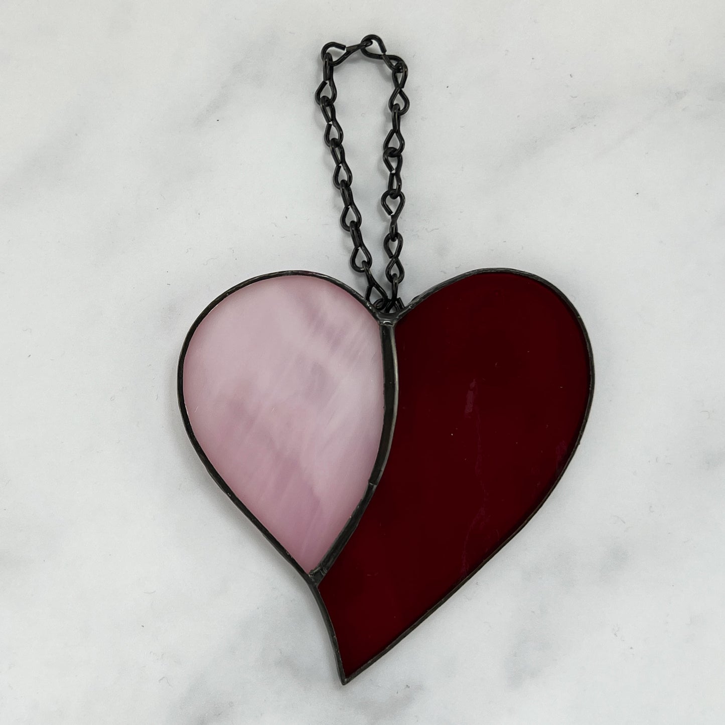 Heart - Red and Iridescent Pink Suncatcher (3.75 x 3.75)