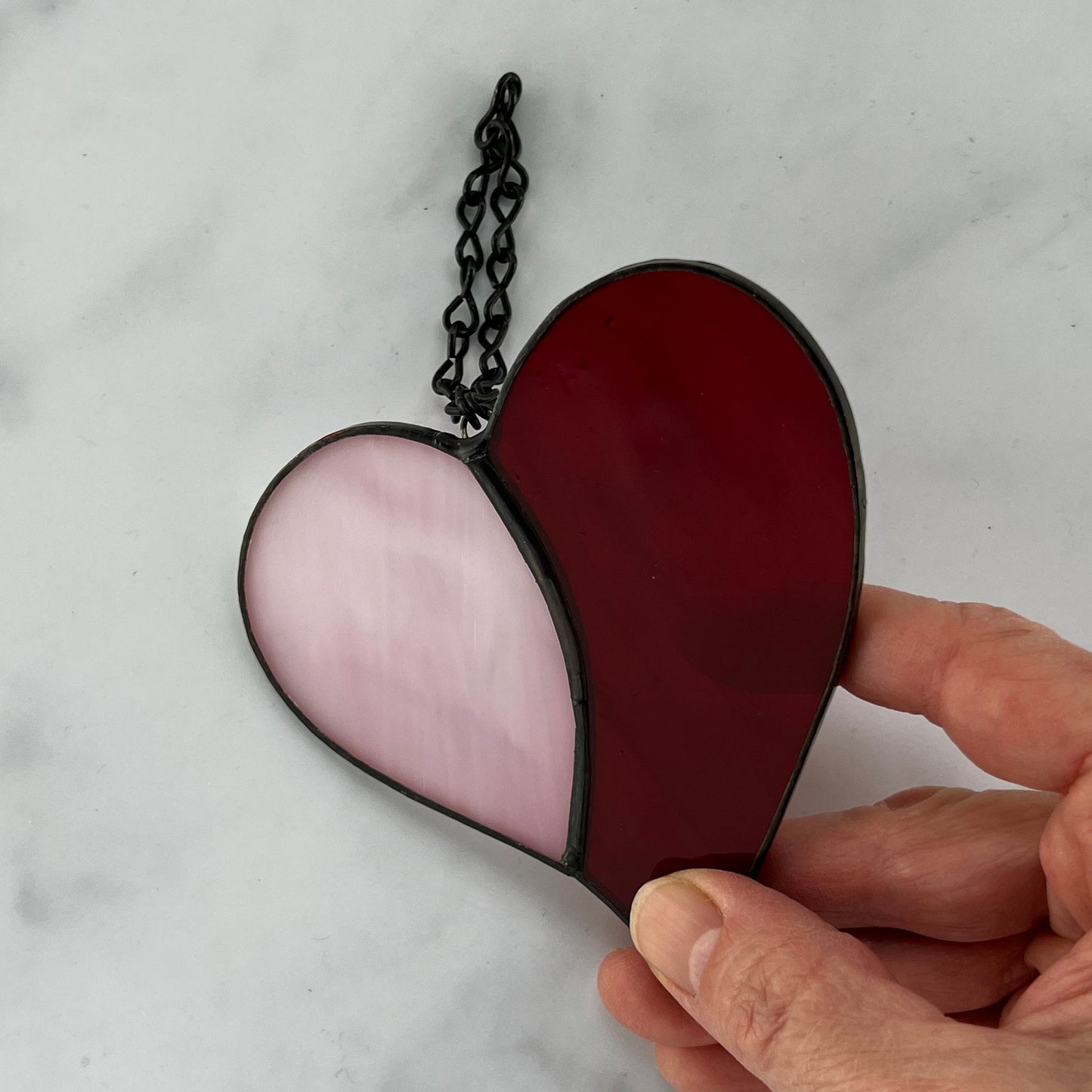 Heart - Red and Iridescent Pink Suncatcher (3.75 x 3.75)