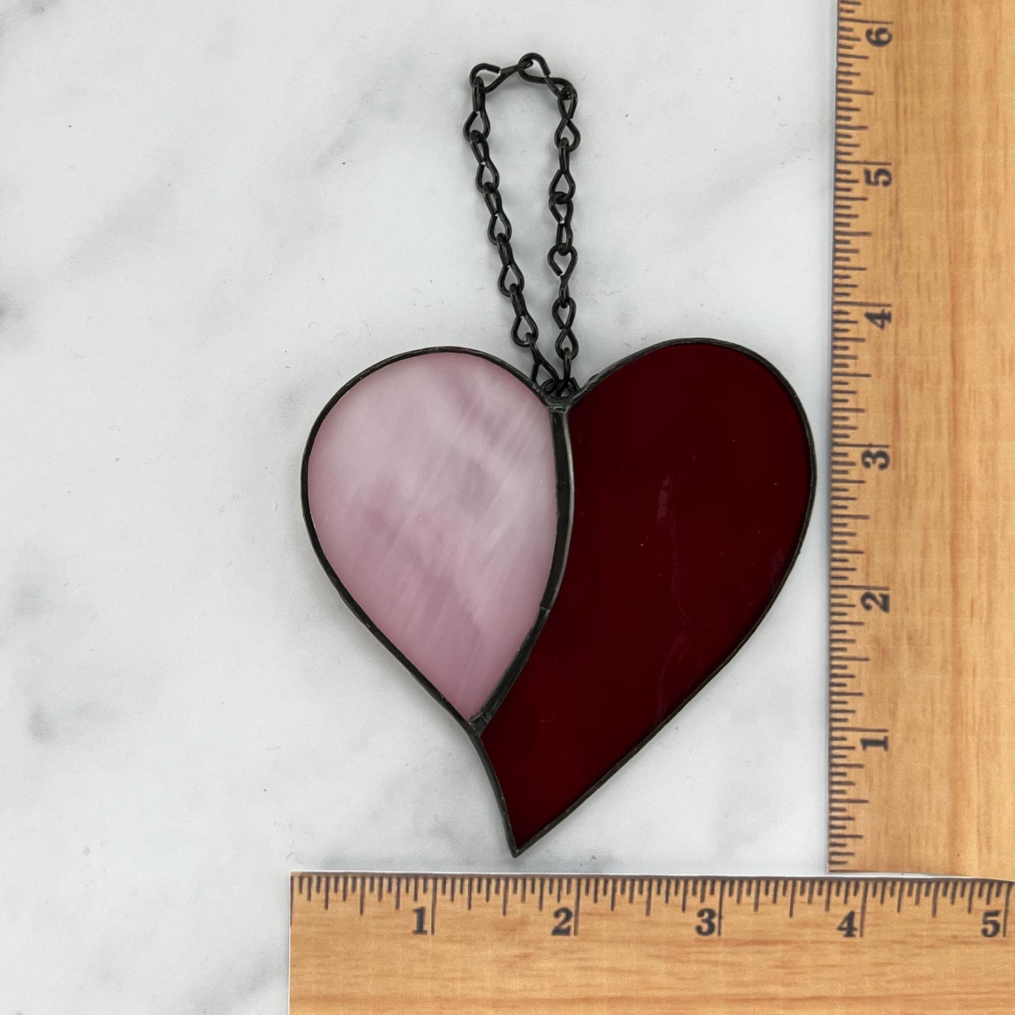 Heart - Red and Iridescent Pink Suncatcher (3.75 x 3.75)