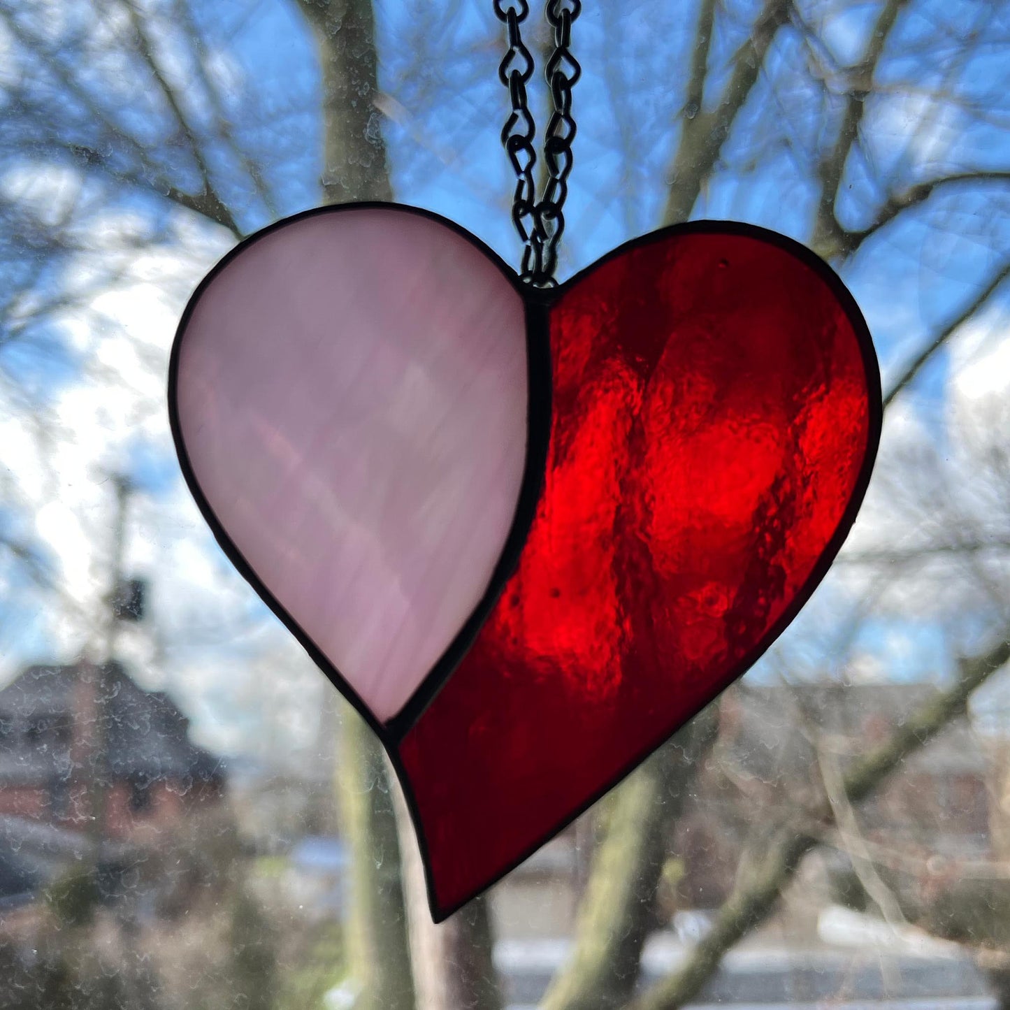 Heart - Red and Iridescent Pink Suncatcher (3.75 x 3.75)