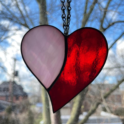 Heart - Red and Iridescent Pink Suncatcher (3.75 x 3.75)