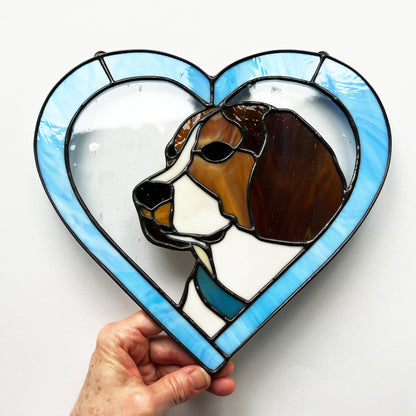 Beagle Dog Blue Heart Suncatcher