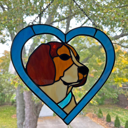 Beagle Dog Blue Heart Suncatcher