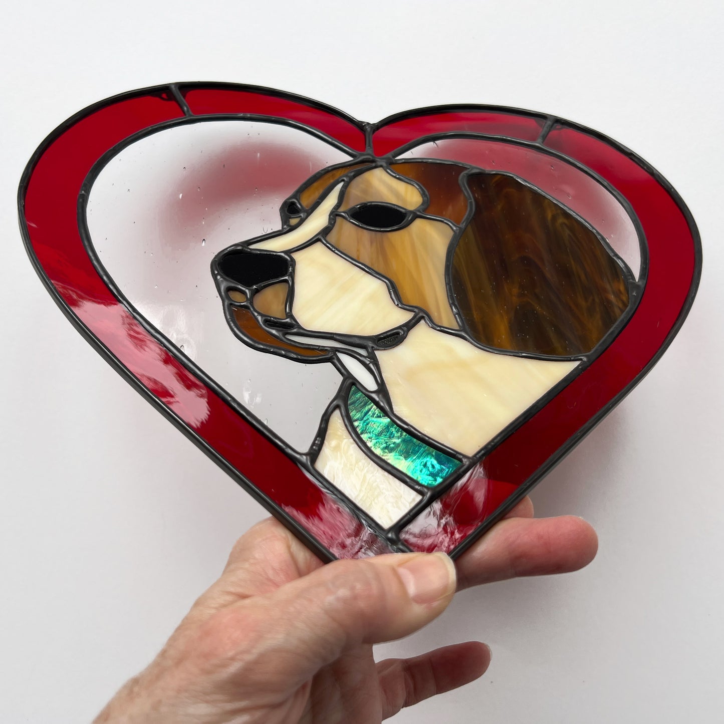 Beagle Dog Red Heart Suncatcher