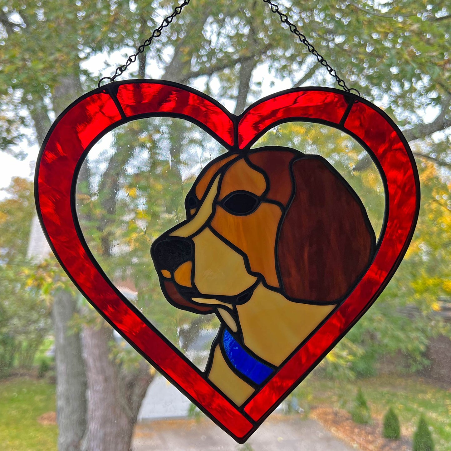 Beagle Dog Red Heart Suncatcher