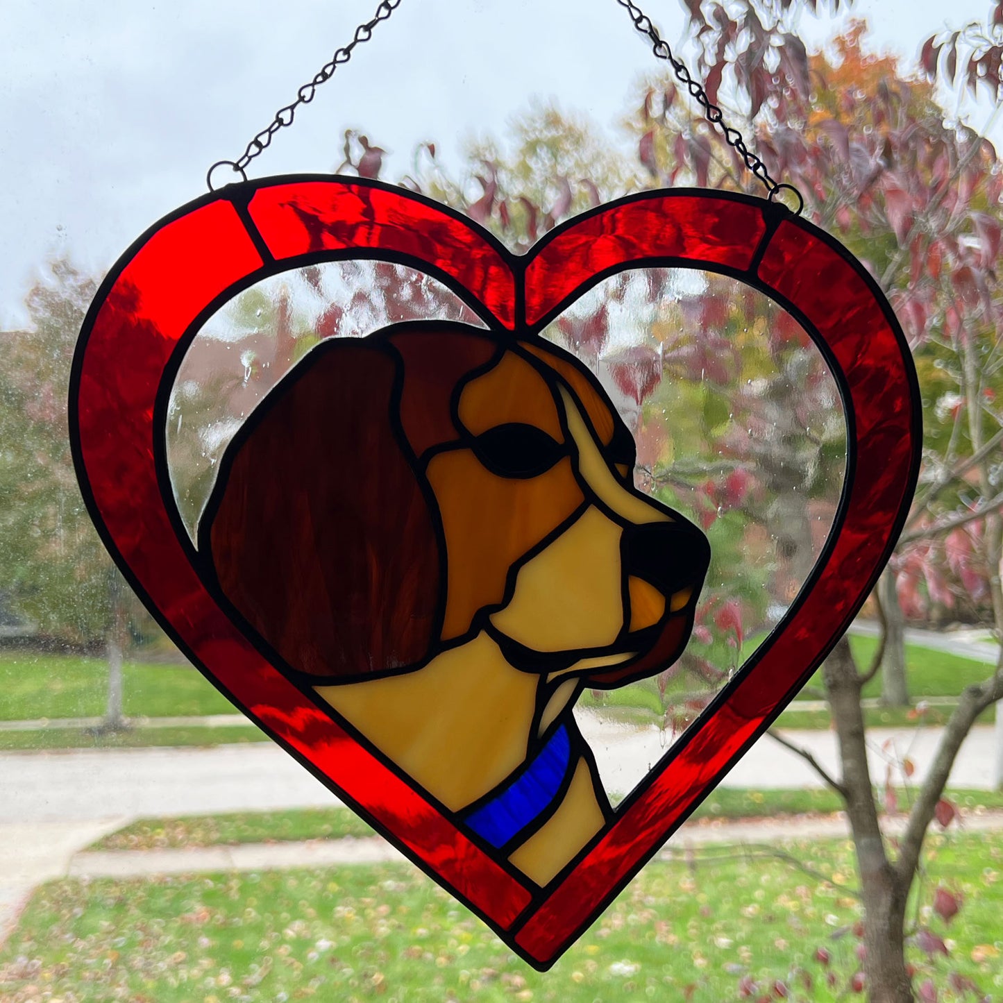 Beagle Dog Red Heart Suncatcher