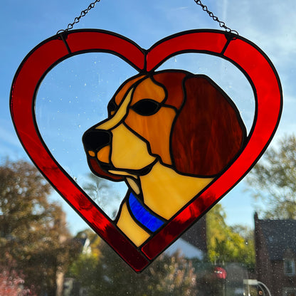 Beagle Dog Red Heart Suncatcher