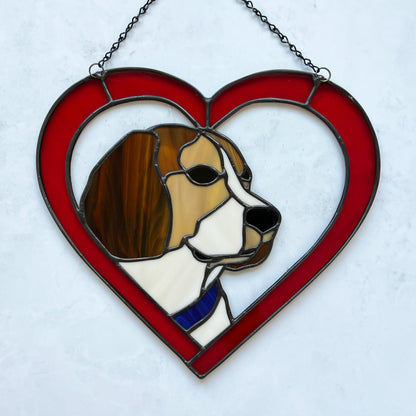 Beagle Dog Red Heart Suncatcher