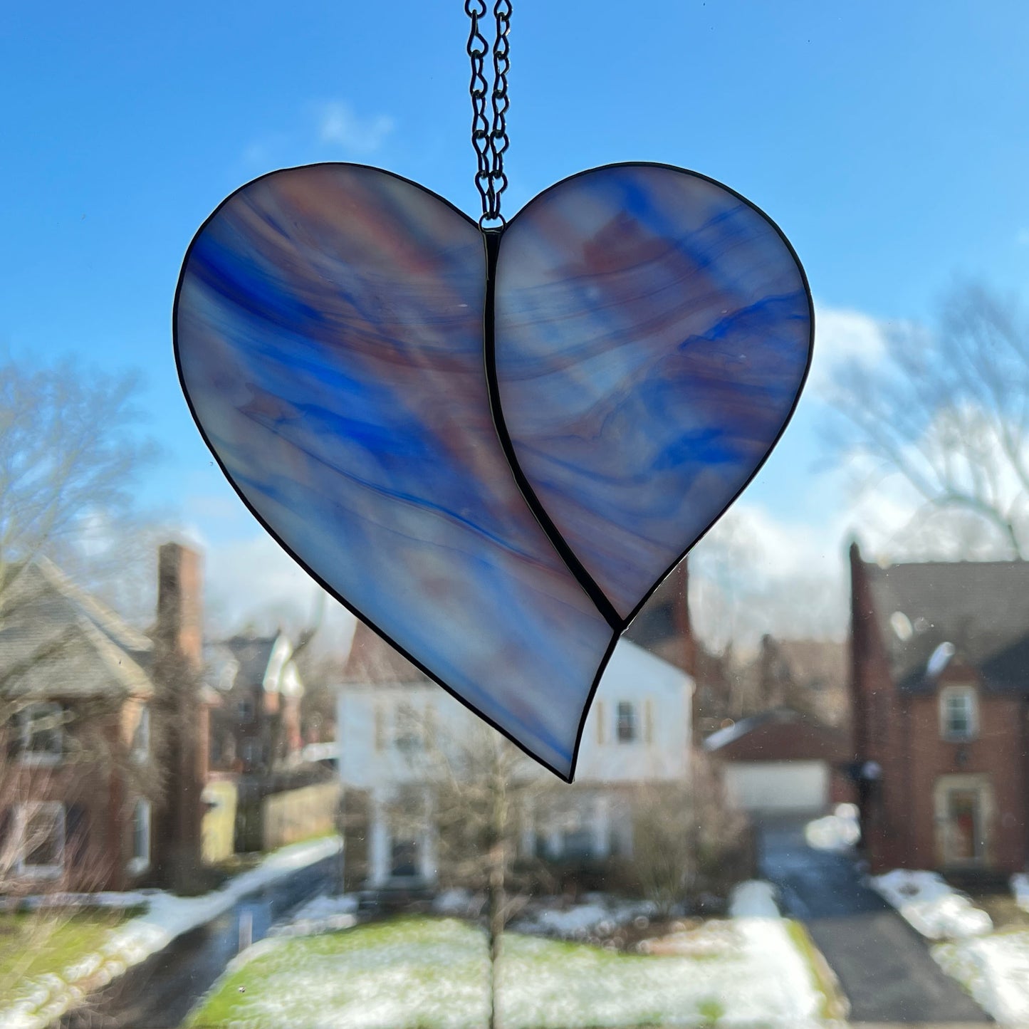 Heart Suncatcher - Blue, Purple & White Swirls (6 x 6 1/4)