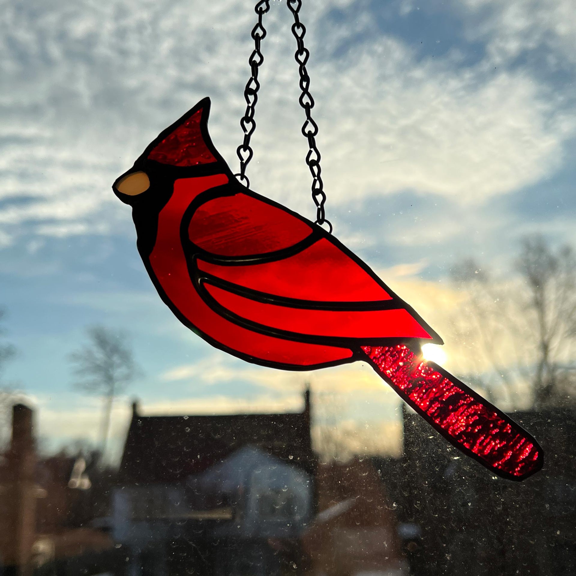 Red Cardinal Stained Glass Suncatcher Bird - Crealandia