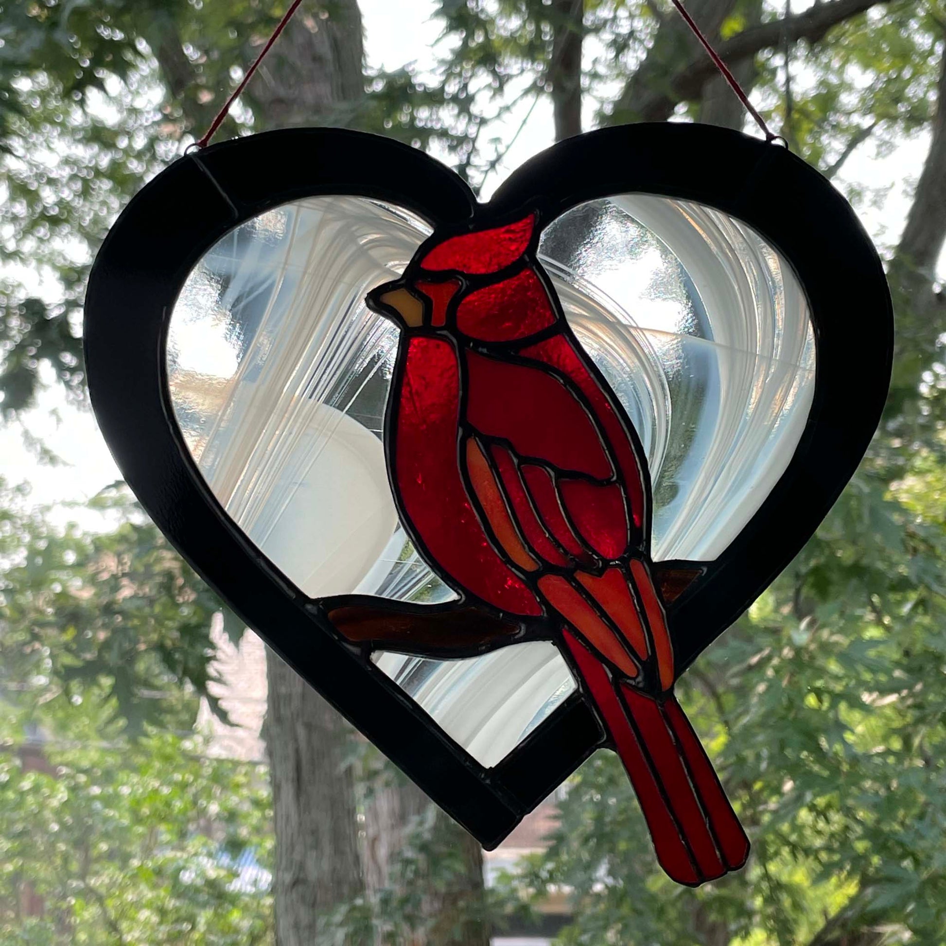 Stained Glass Cardinal Heart Red Black White 1