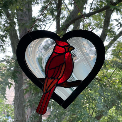 Stained Glass Cardinal Heart Red Black White 2