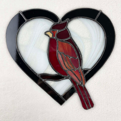 Stained Glass Cardinal Heart Red Black White 3