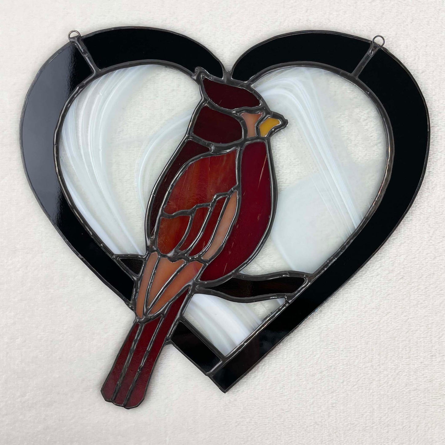 Stained Glass Cardinal Heart Red Black White  4