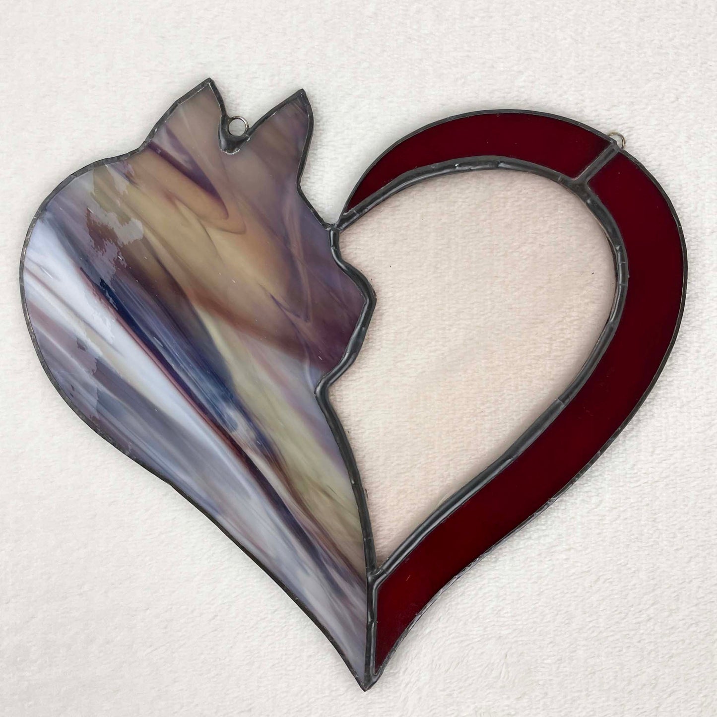 Stained Glass Cat Silhoutte Heart Red Brown Amber 4