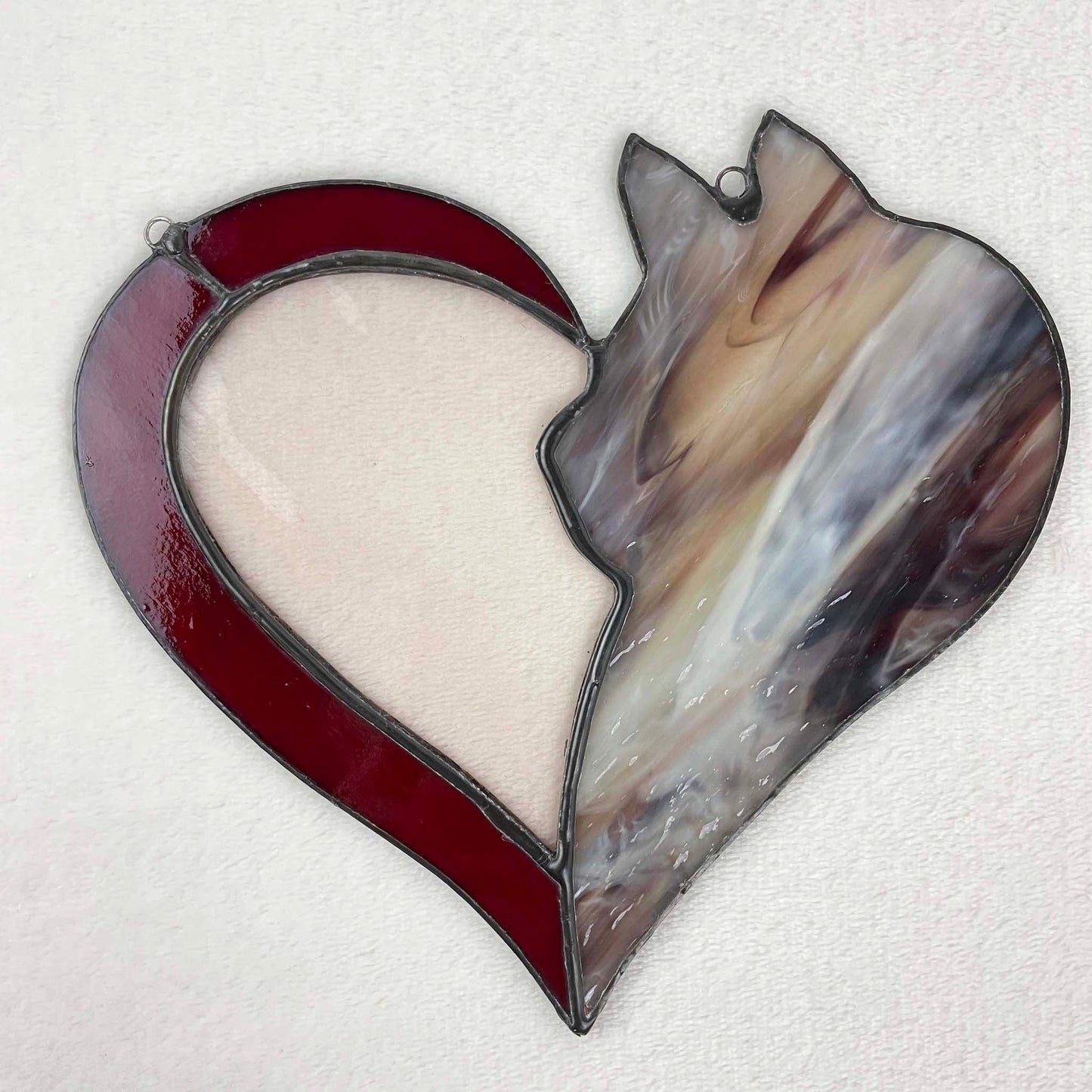 Stained Glass Cat Silhoutte Heart Red Brown Amber 5