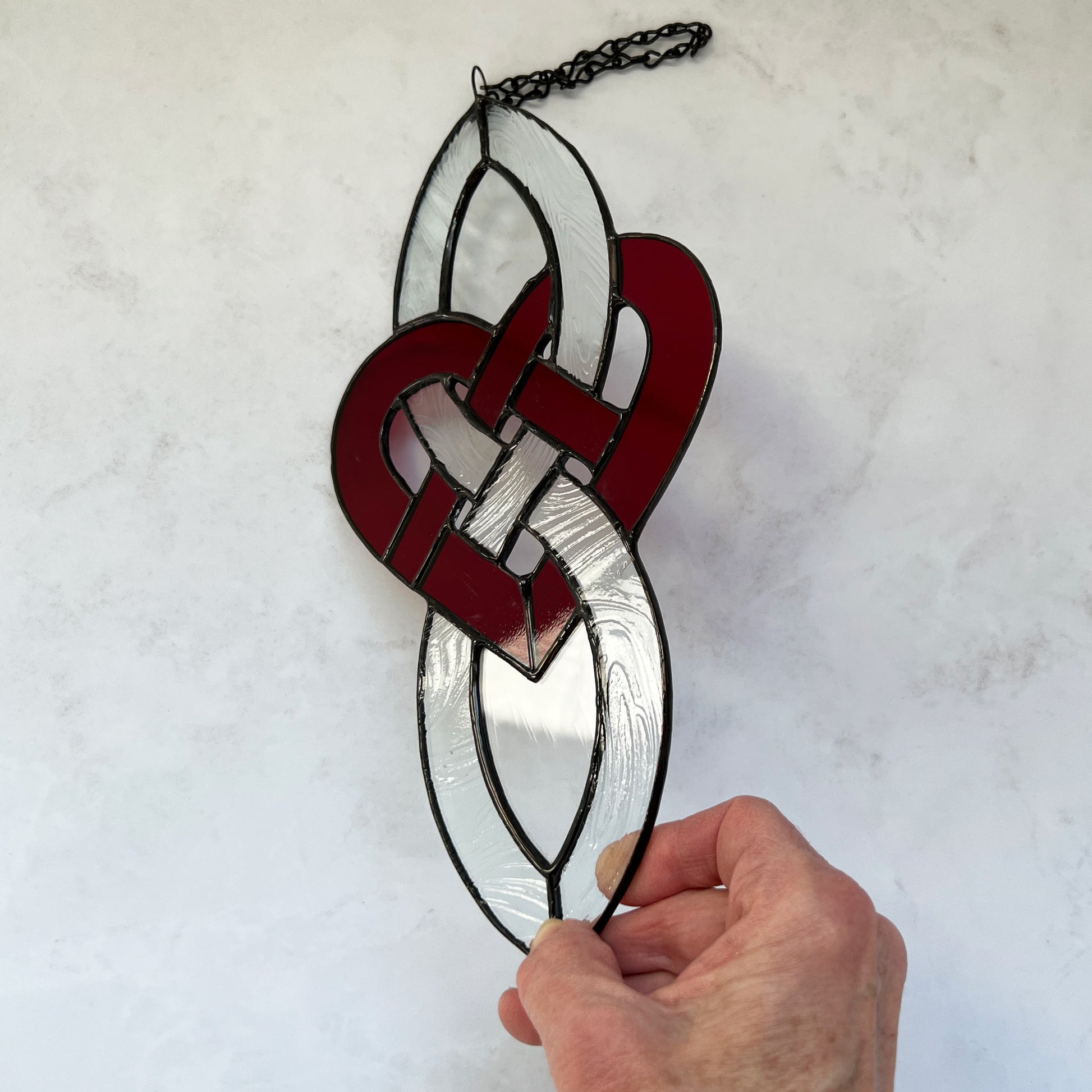 Stained Glass Celtic Infinity Heart in Textured Brilliant Red 