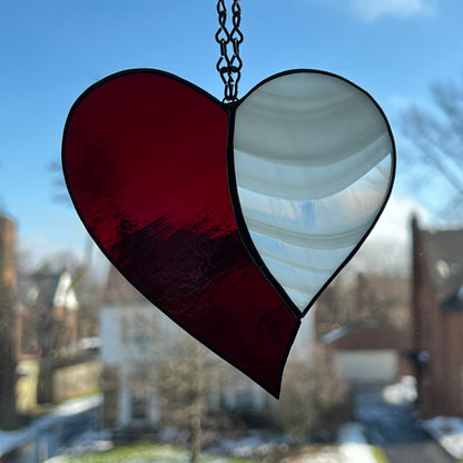 Heart Suncatcher - Dark Red & White (4 1/2 x 4 1/2)