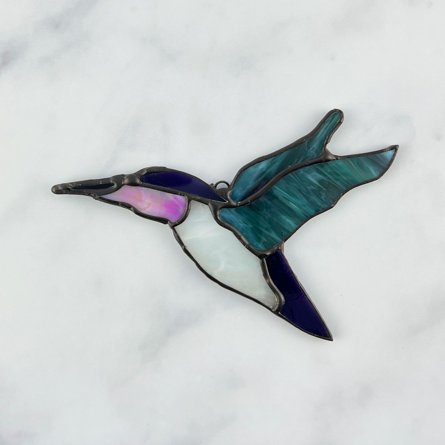 Hummingbird in Teal, Purple, Pink and White 5x4.5