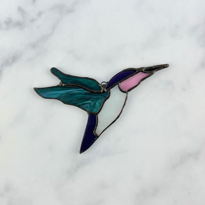 Hummingbird in Teal, Purple, Pink and White 5x4.5