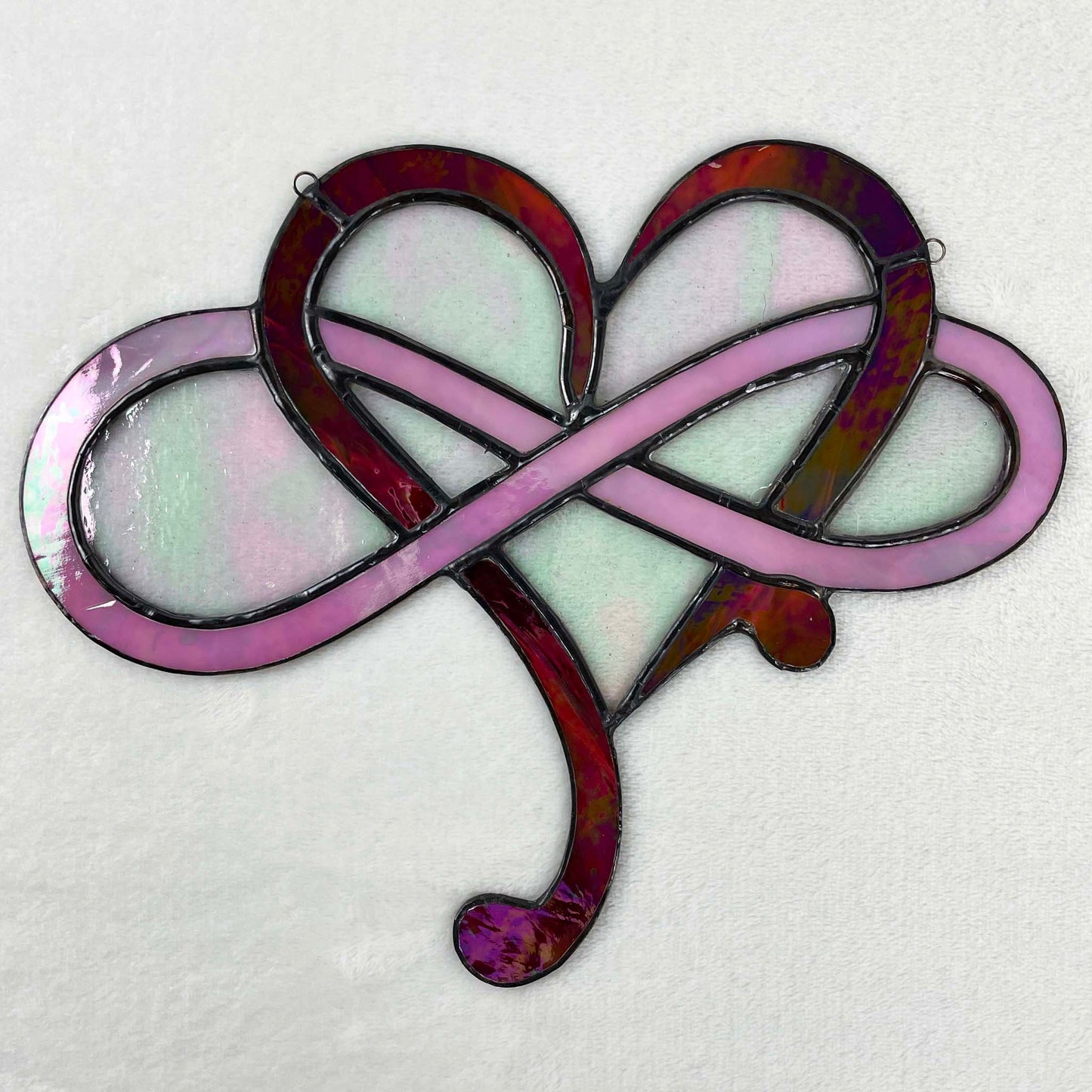 Stained Glass Modern Infinity Heart Suncatcher - Red Pink Clear Iridescent 4