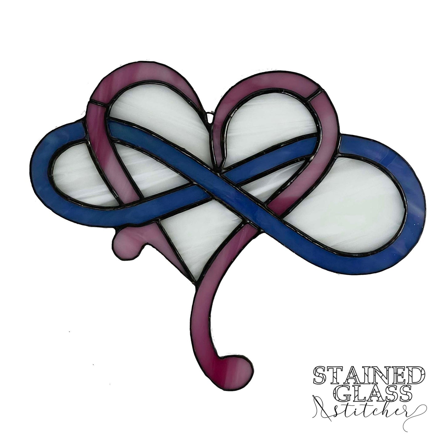 Modern Infinity Heart Suncatcher - Pink, Blue Iridescent and White Swirl