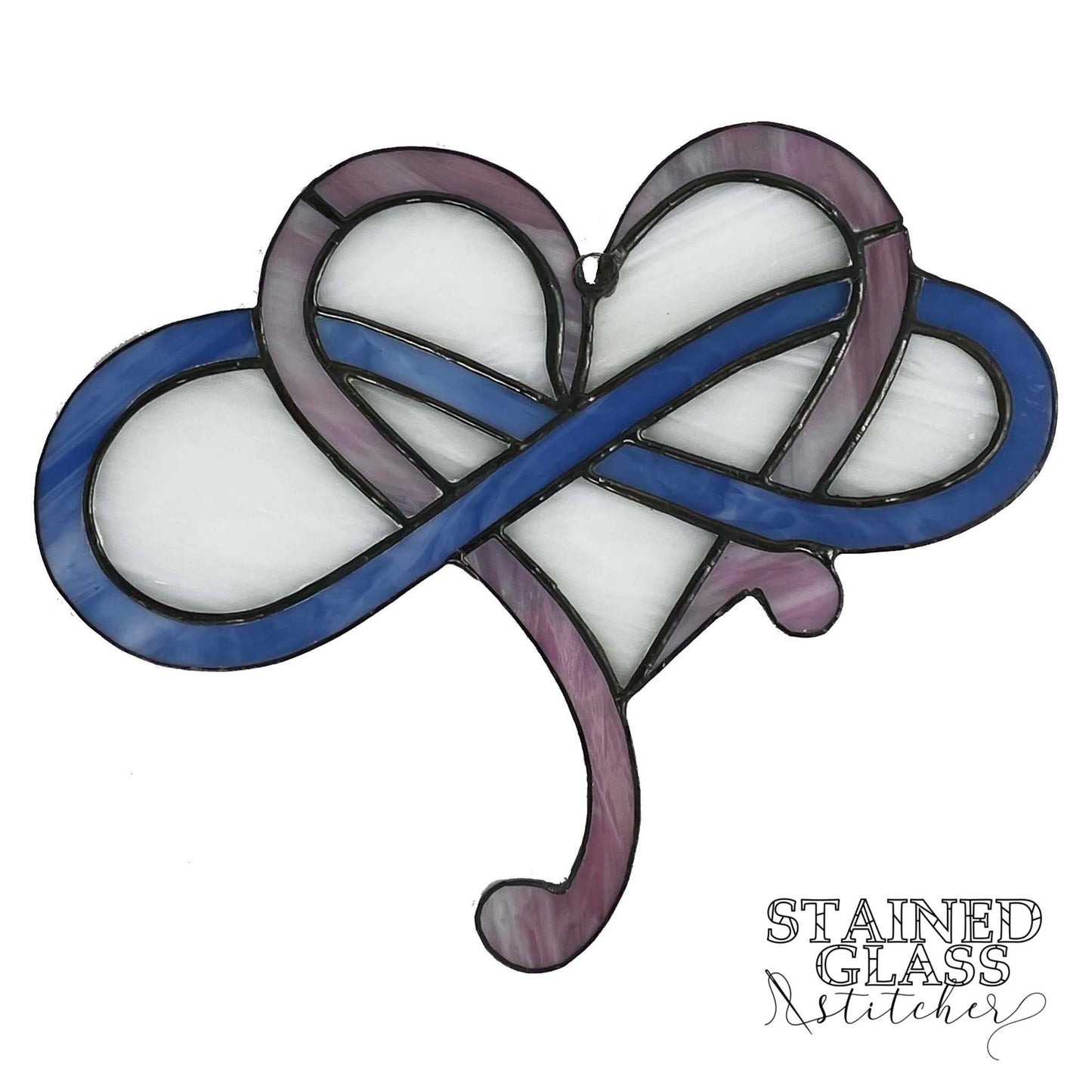 Modern Infinity Heart Suncatcher - Pink, Blue Iridescent and White Swirl