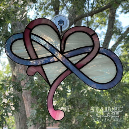 Modern Infinity Heart Suncatcher - Pink, Blue Iridescent and White Swirl