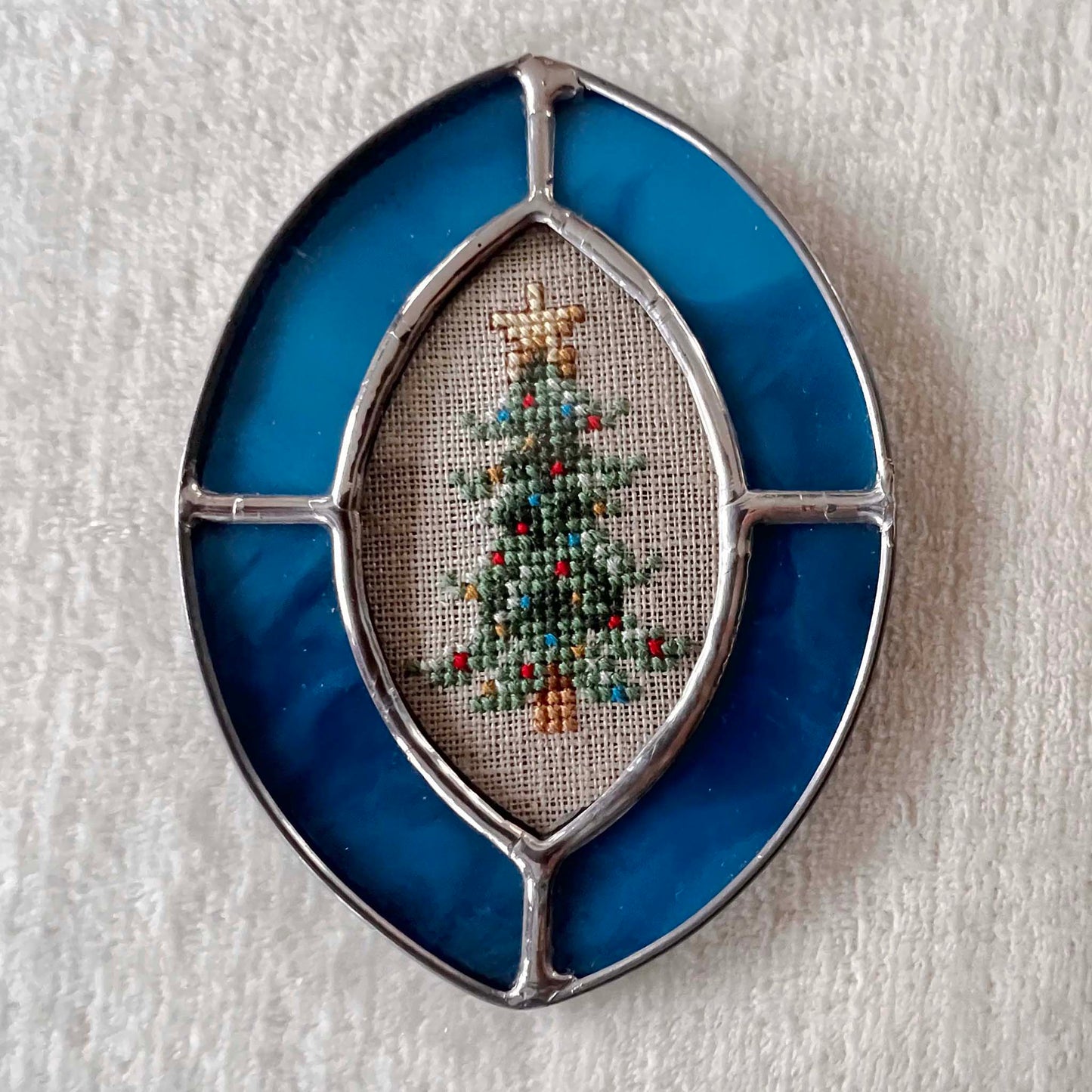 Christmas Tree Ornament - Light Blue Stained Glass Frame
