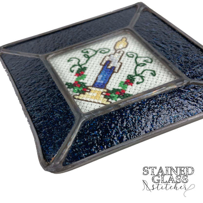 Blue Candle Cross-stitch Ornament with Dark Blue stained glass