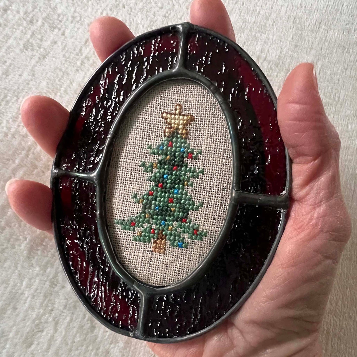 Christmas Tree Ornament - Red Ripple Glass Frame