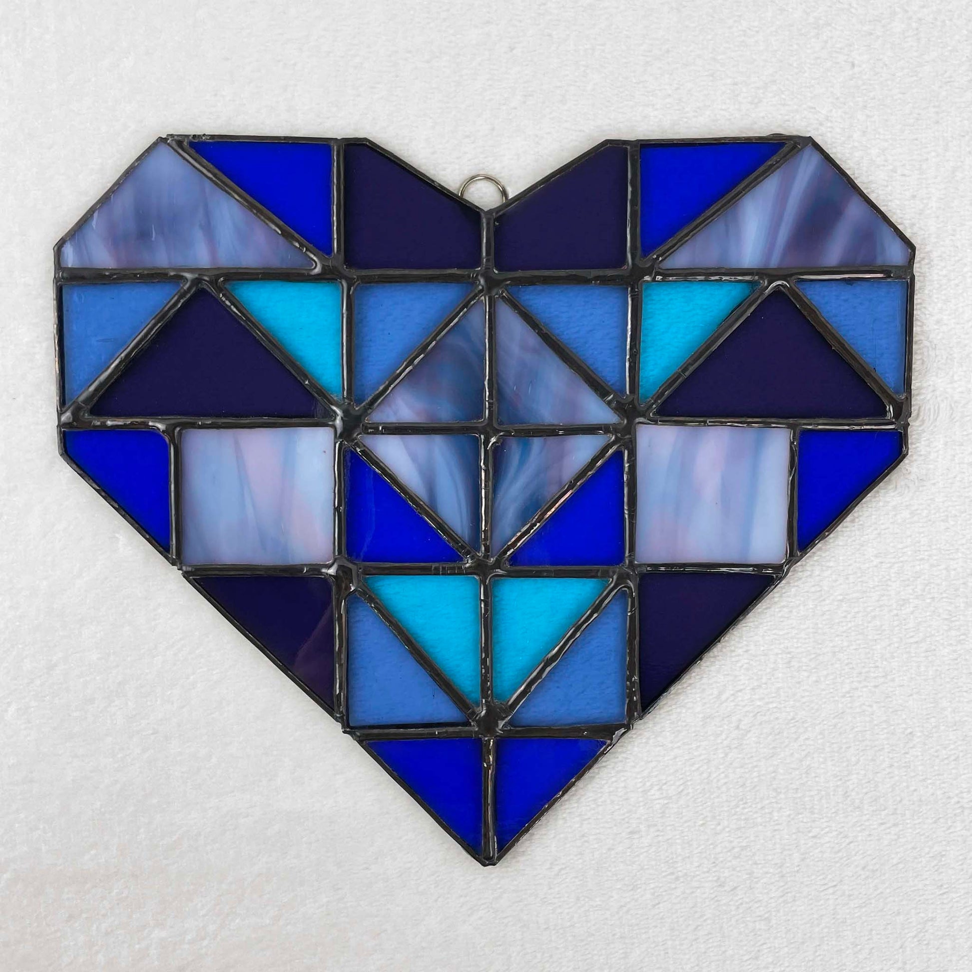 Stained Glass Patchwork Heart Suncatcher - Blue Purple 1