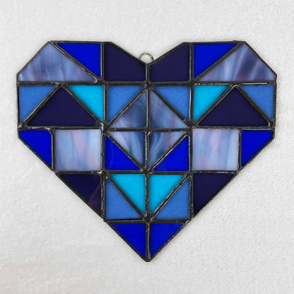 Stained Glass Patchwork Heart Suncatcher - Blue Purple 1