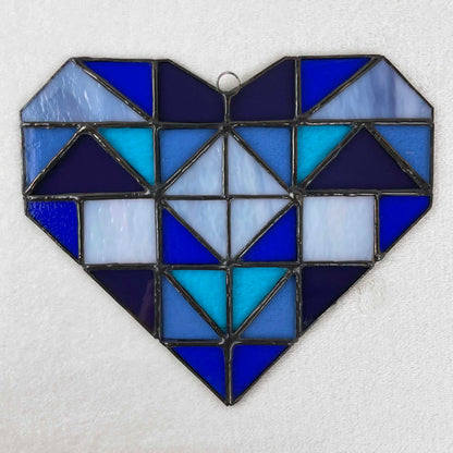 Stained Glass Patchwork Heart Suncatcher - Blue Purple 2