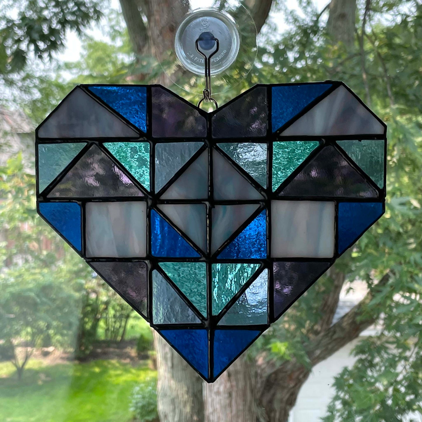 Stained Glass Patchwork Heart Suncatcher - Blue Purple 3