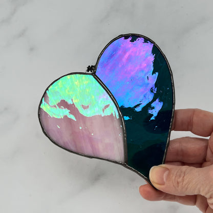 Heart Suncatcher - Iridescent Pink & Iridescent Teal (4 1/2 x 4 1/2)