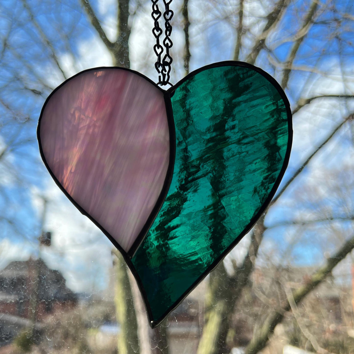 Heart Suncatcher - Iridescent Pink & Iridescent Teal (4 1/2 x 4 1/2)